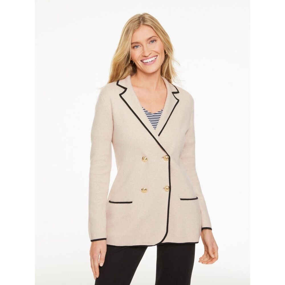 Talbots Sweater Blazer Women's XL Beige Cotton Wool Soft Gold Buttons Career NWT